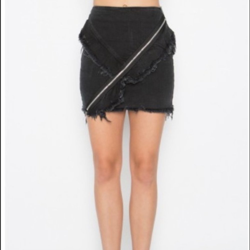 Signature8 Black Ruffle Zipper Stretch Skirt sz L